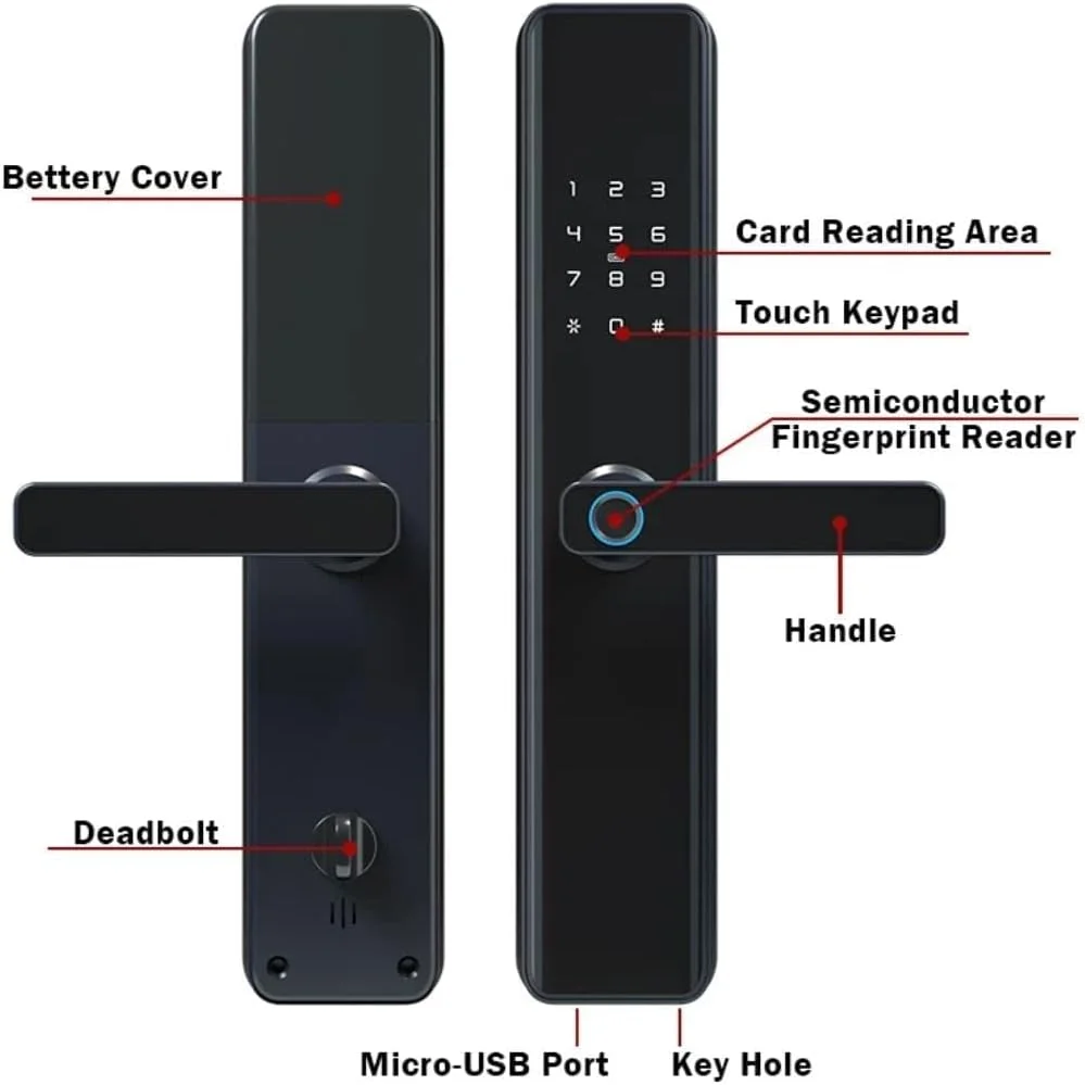 قفل درب بیومتریک هوشمند Eazyliv Smart Solutions Tuya WiFi، ورود بدون کلید با اثر انگشت، رمز عبور موقت، RFID، برنامه بی سیم، کلید مکانیکی، صفحه کلید لمسی، قفل دیجیتال (برنز قرمز)