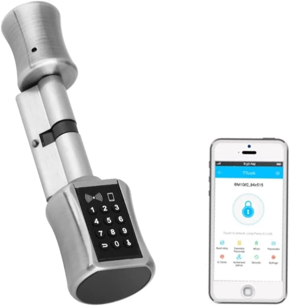 قفل سیلندر هوشمند Eazyliv با برنامه TTLock - قفل رمز دیجیتال الکترونیکی BT بدون کلید - قفل درب ضد سرقت (نقره ای)