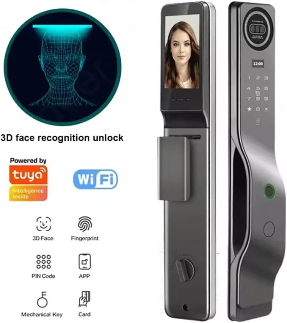قفل درب تشخیص چهره سه بعدی هوشمند Eazyliv، قفل درب الکترونیکی WiFi Tuya Life APP، قفل درب اثر انگشتی، رمز عبور دیجیتال، کلید کارت IC برای خانه و ویلا قفل درب تشخیص چهره سه بعدی هوشمند Eazyliv، قفل درب الکترونیکی WiFi Tuya Life APP، قفل درب اثر انگشتی، رمز عبور دیجیتال، کلید کارت IC برای خانه و ویلا