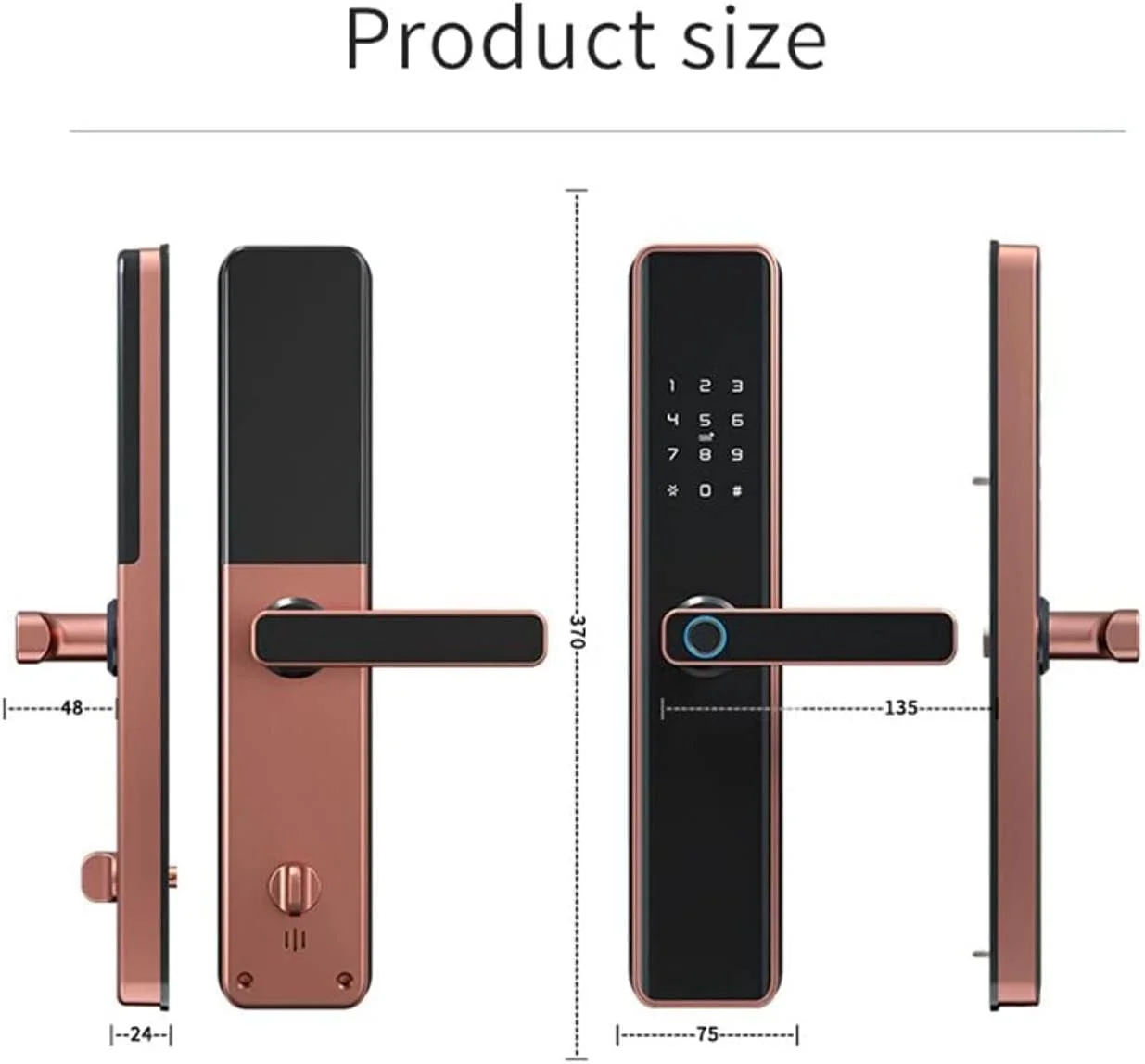 قفل درب بیومتریک هوشمند Eazyliv Smart Solutions Tuya WiFi، ورود بدون کلید با اثر انگشت، رمز عبور موقت، RFID، برنامه بی سیم، کلید مکانیکی، صفحه کلید لمسی، قفل دیجیتال (برنز قرمز)