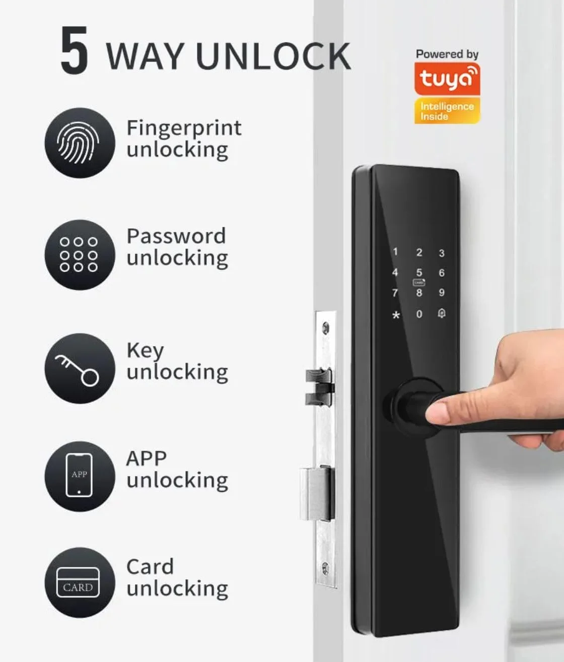 قفل هوشمند Eazyliv Tuya، قفل درب هوشمند WiFi، دستگیره با کارت و کلید، قفل درب بیومتریک، قفل درب اثر انگشتی با صفحه کلید، قفل درب دیجیتال برای دفتر، ویلا، خانه با مورتایز 4585 (مشکی) قفل هوشمند Eazyliv Tuya، قفل درب هوشمند WiFi، دستگیره با کارت و کلید، قفل درب بیومتریک، قفل درب اثر انگشتی با صفحه کلید، قفل درب دیجیتال برای دفتر، ویلا، خانه با مورتایز 4585 (مشکی)