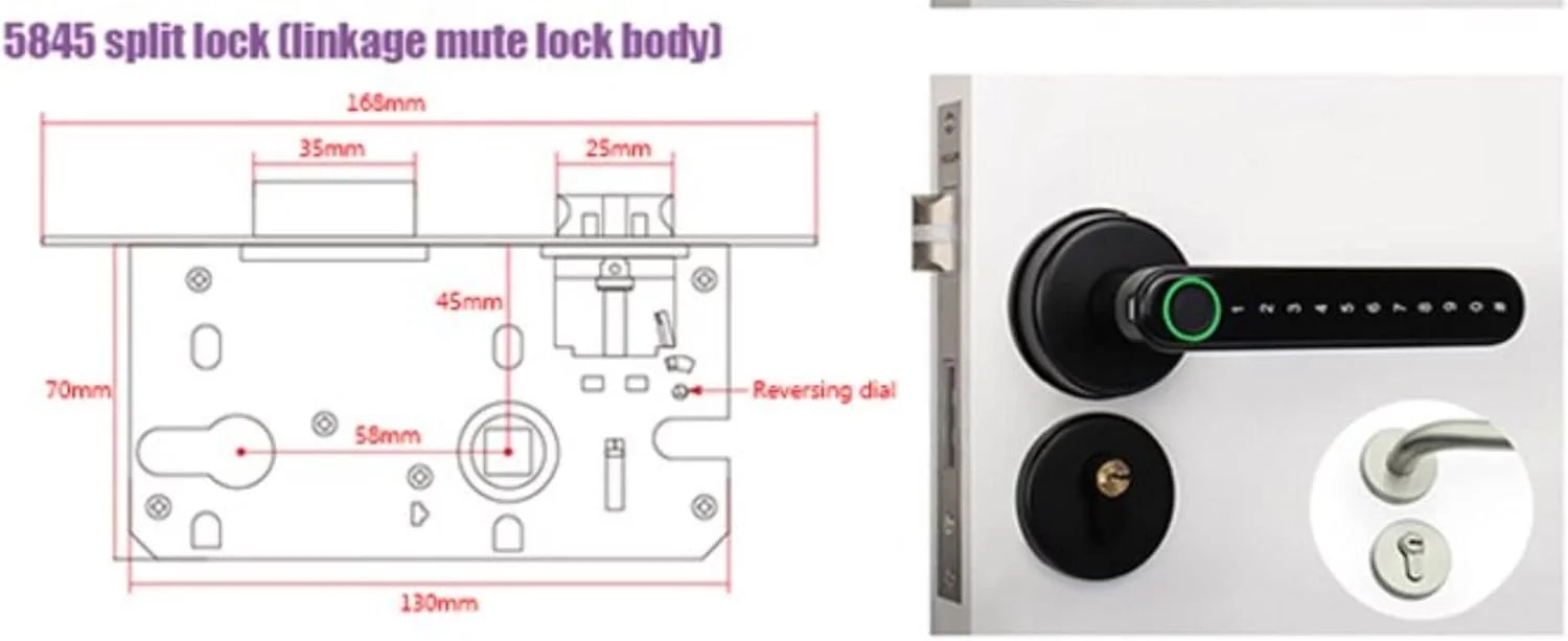قفل درب اثر انگشتی هوشمند Eazyliv Tuya با کنترل از راه دور از طریق بلوتوث و اپلیکیشن، دستگیره رمز عبور، قفل بیومتریک بدون کلید برای iOS و Android (زبانه دوبل)