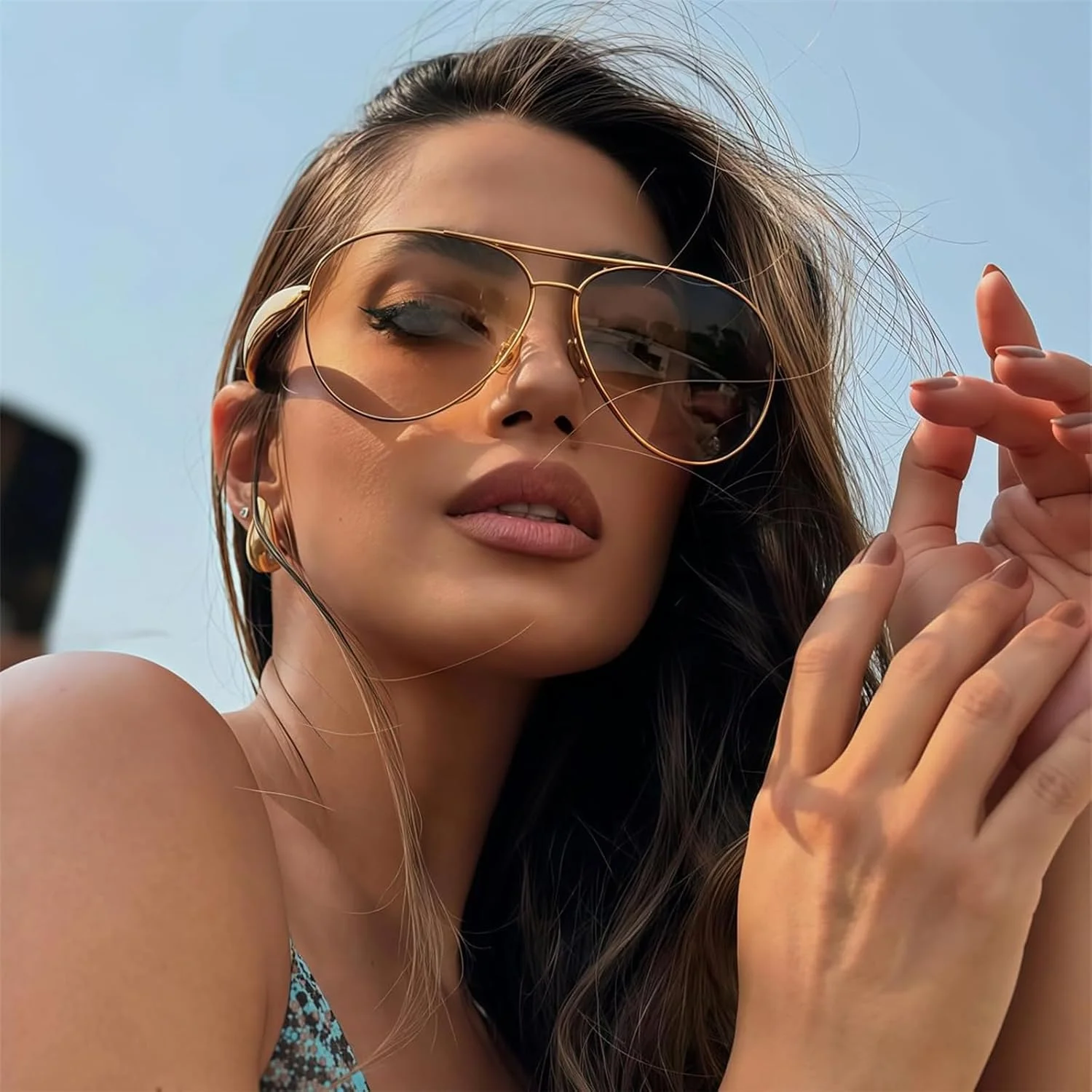 عینک آفتابی خلبانی طلایی رترو YDAOWKN زنانه مردانه، عینک آفتابی فلزی بزرگ دهه 70