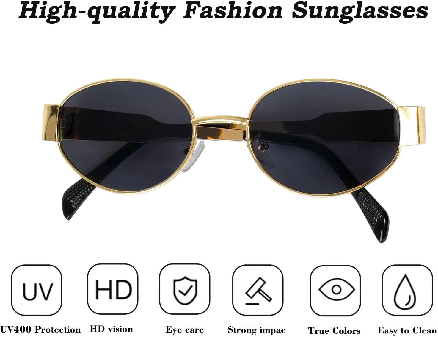 عینک آفتابی بیضی رترو YHCG برای زنان و مردان، عینک آفتابی با فریم فلزی کلاسیک، عینک آفتابی گرد وینتیج با محافظت UV400