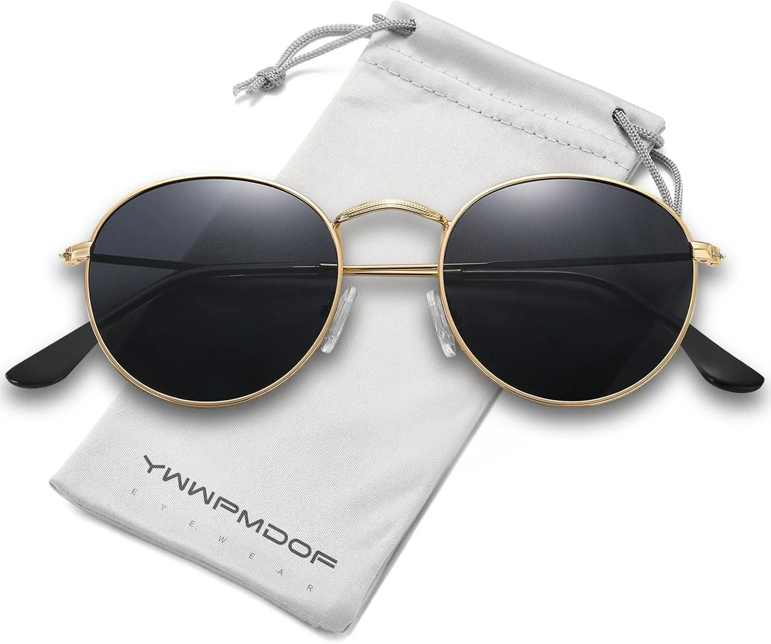 عینک آفتابی گرد پلاریزه YWWPMDOF برای زنان و مردان، عینک آفتابی دایره ای کوچک و مد روز با محافظت UV