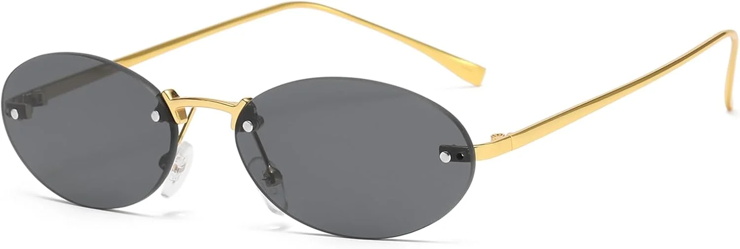 عینک آفتابی فلزی بی حاشیه بیضی شکل مد روز YAMEIZE - برای زنان و مردان، عینک های کوچک گرد قدیمی برای رانندگی در فضای باز