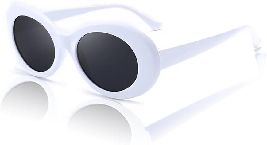 عینک آفتابی WhollyTech مدل White Clout. فریم بیضی ضخیم. عینک آفتابی فشن مدهای کورت کوبین