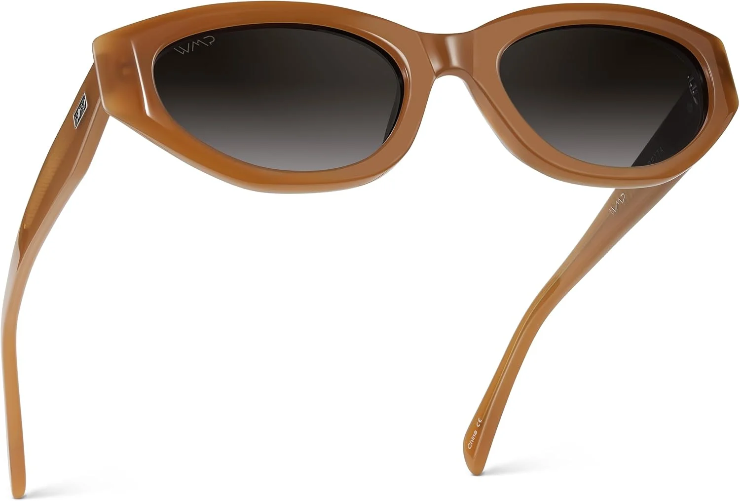 WearMe Pro - عینک آفتابی پلاریزه زنانه، فریم باریک استات چشم گربه ای مد روز، لنزهای بیضی شکل، پرداخت شده با دست