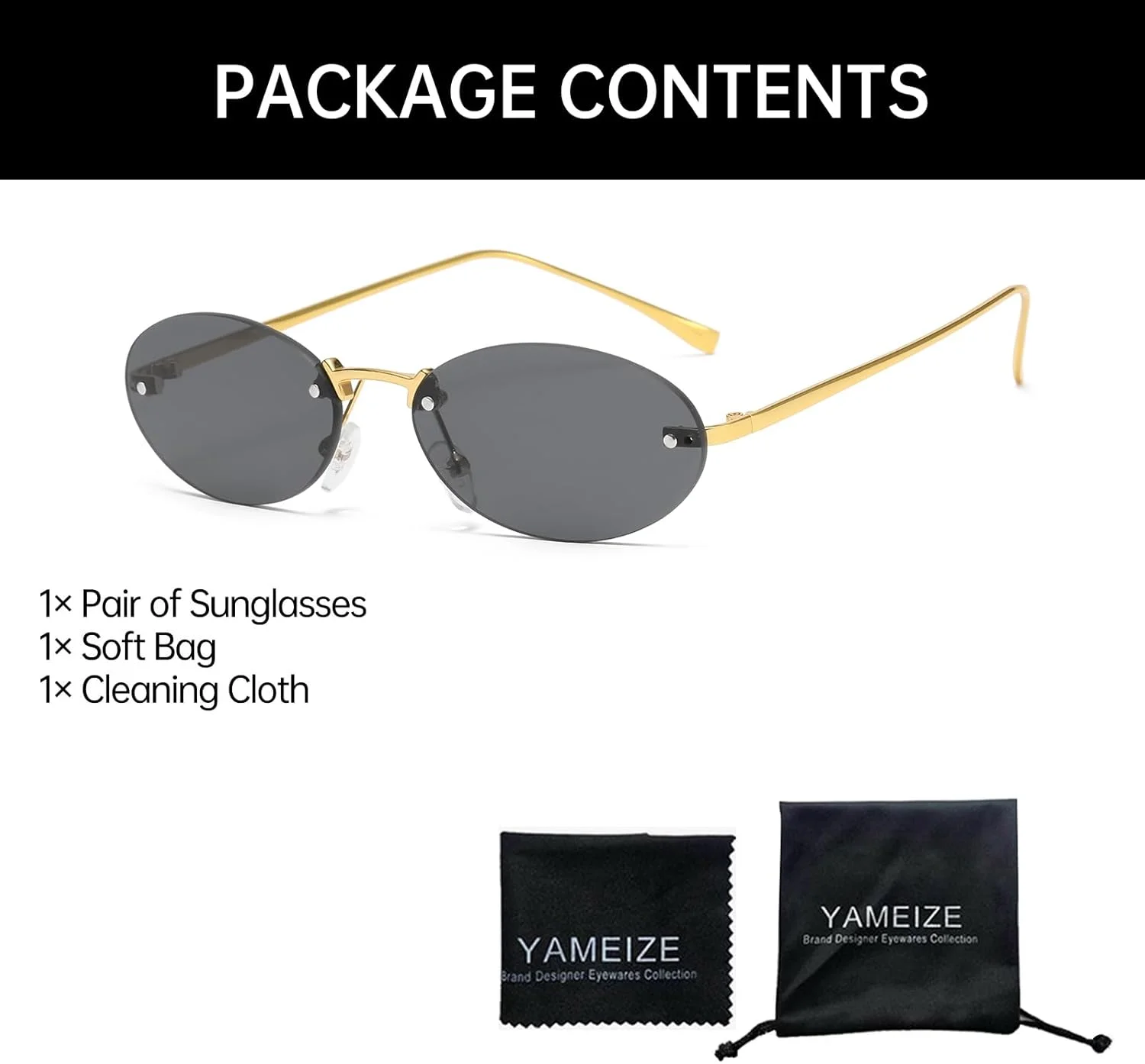 عینک آفتابی فلزی بی حاشیه بیضی شکل مد روز YAMEIZE - برای زنان و مردان، عینک های کوچک گرد قدیمی برای رانندگی در فضای باز