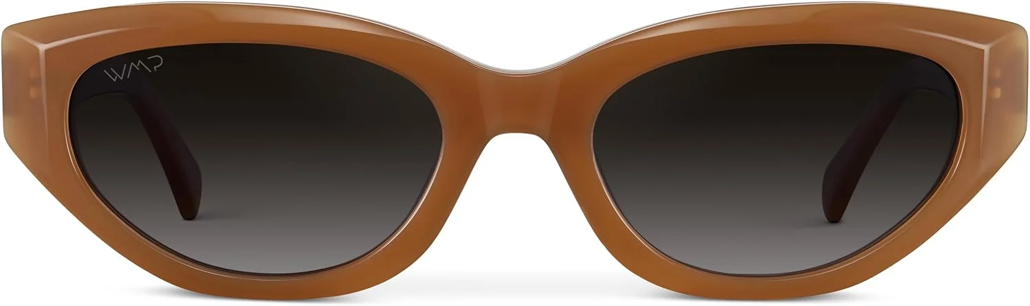 WearMe Pro - عینک آفتابی پلاریزه زنانه، فریم باریک استات چشم گربه ای مد روز، لنزهای بیضی شکل، پرداخت شده با دست