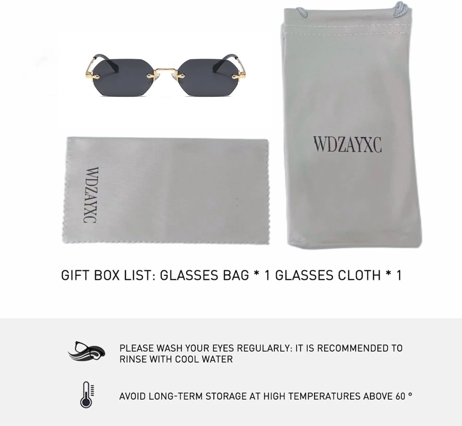 عینک آفتابی مستطیلی بدون فریم رترو WDZAYXC برای زنان و مردان