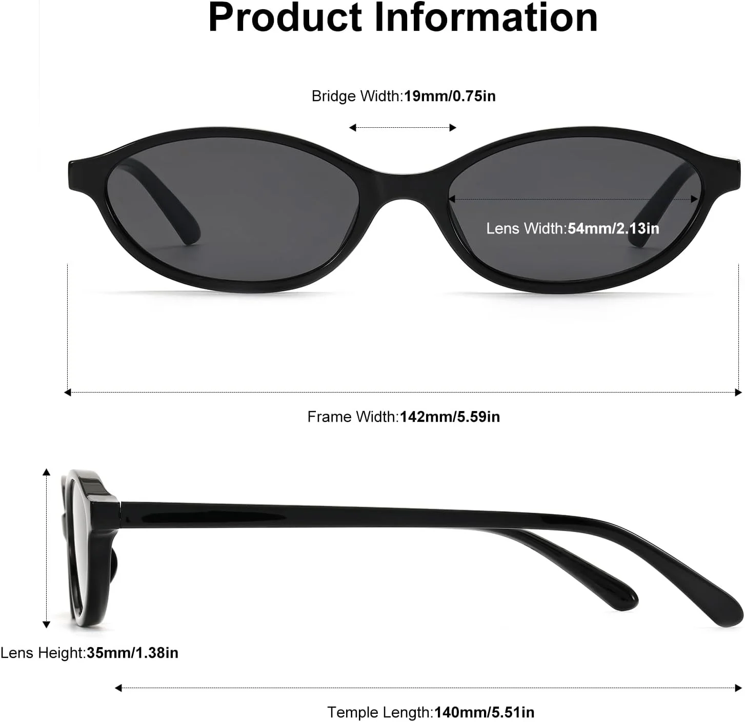 عینک آفتابی زنانه ViewJoy مدل Retro Oval Cat Eye، فریم نازک کوچک Y2K، سبک وزن، عینک آفتابی باریک و قدیمی دهه 90