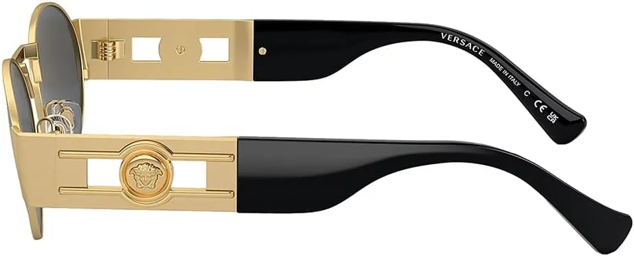 عینک آفتابی унисекс ورساچه، فریم طلایی مات، لنزهای خاکستری تیره، 56 میلی متر