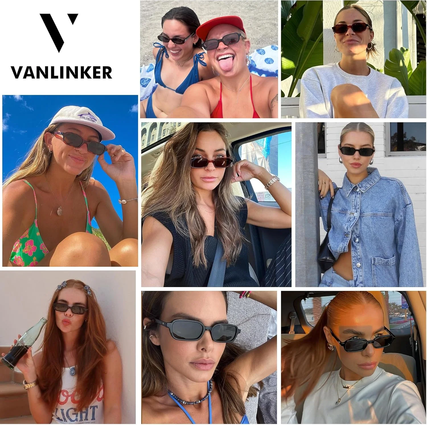 عینک آفتابی مستطیلی پلاریزه رترو VANLINKER برای زنان و مردان، مدل کوچک و باریک به سبک دهه 90، فریم مستطیلی قدیمی و مد روز VL9813