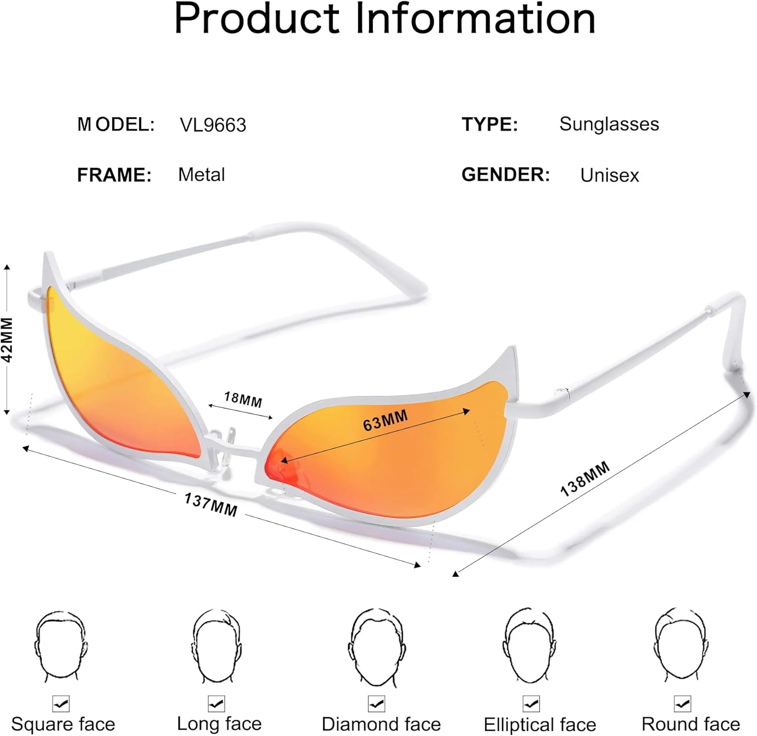 عینک دوفلامینگو انیمه VANLINKER، لوازم جانبی عینک آفتابی جوکر وان پیس، فریم فلزی سفید UV400 مدل VL9663