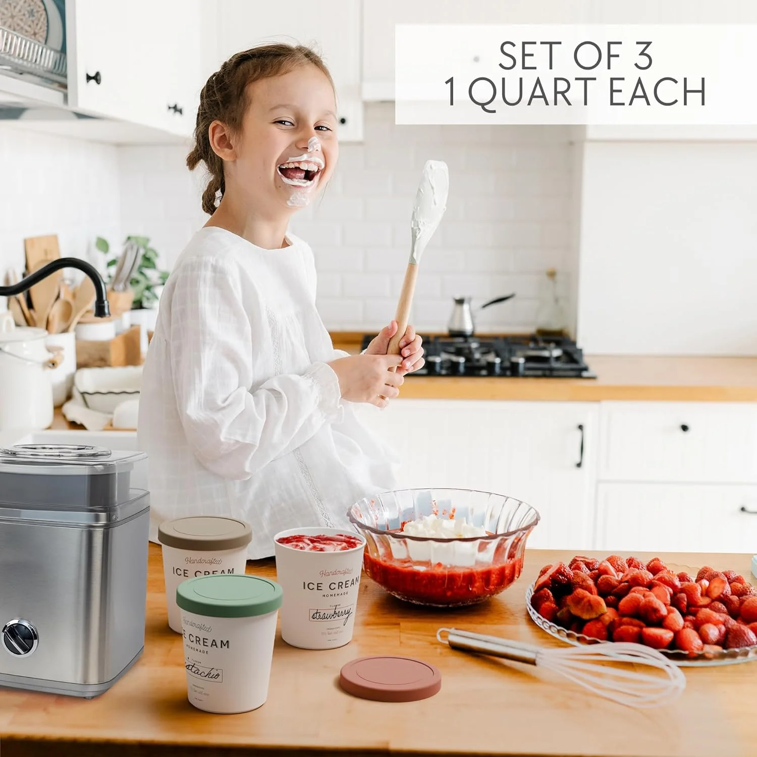 مجموعه 3 عددی ظروف بستنی قابل استفاده مجدد ZICOTO، هر کدام 1 کوارت - ایده آل برای سوربت خانگی، ماست یخ زده یا جلاتو - ظروف پینتی قابل انباشت، برچسب و درب، به راحتی در فریزر نگهداری می شوند