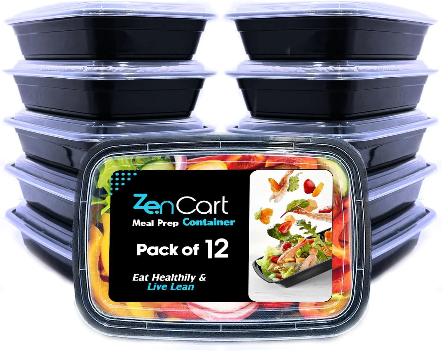 ظروف آماده سازی غذا Zencart بسته 12 عددی، ظروف آماده سازی غذای قابل استفاده مجدد بدون BPA با درب برای نگهداری در فریزر - قابل استفاده در مایکروویو، فریزر و ماشین ظرفشویی - جعبه های ناهار قابل چیدن (800ML/28oz)