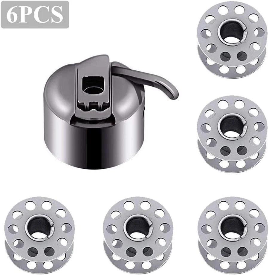 مجموعه 5 عدد ماسوره فلزی چرخ خیاطی MiDube + 1 عدد جعبه ماسوره استیل ضد زنگ برای چرخ های خیاطی Brother Janome Singer Kenmore با بارگیری از جلو، کلاس 15، مناسب برای گلدوزی خانگی (مصارف خانگی)