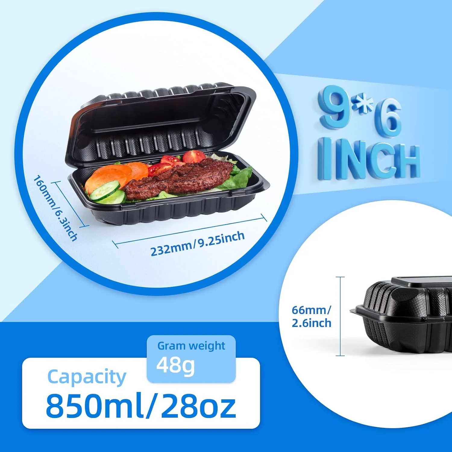 ظروف بیرون بر تاشو YANGRUI، بسته بندی شرینک 50 عددی، 23x15 سانتی متر، 828 میلی لیتر، ظروف پلاستیکی لولایی مناسب مایکروویو و فریزر، فاقد BPA، ظرف آماده سازی غذای زیست تخریب پذیر ظروف بیرون بر تاشو YANGRUI، بسته بندی شرینک 50 عددی، 23x15 سانتی متر، 828 میلی لیتر، ظروف پلاستیکی لولایی مناسب مایکروویو و فریزر، فاقد BPA، ظرف آماده سازی غذای زیست تخریب پذیر