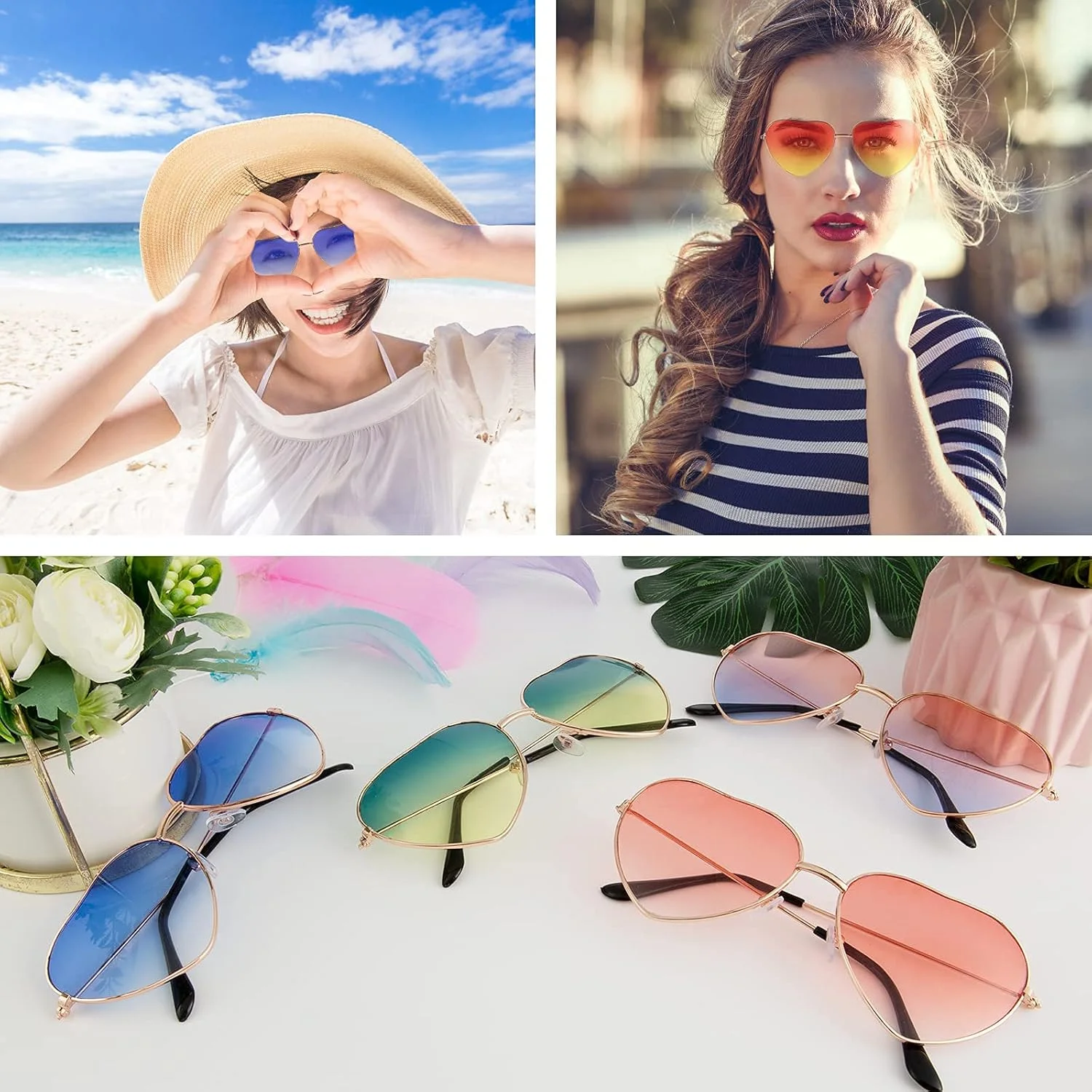 عینک آفتابی SYOSI طرح قلب بدون فریم، رنگ آبنباتی لنز شفاف رترو هیپی عینک آفتابی قدیمی، مناسب لباس فانتزی، مهمانی و Cosplay، 6 عدد