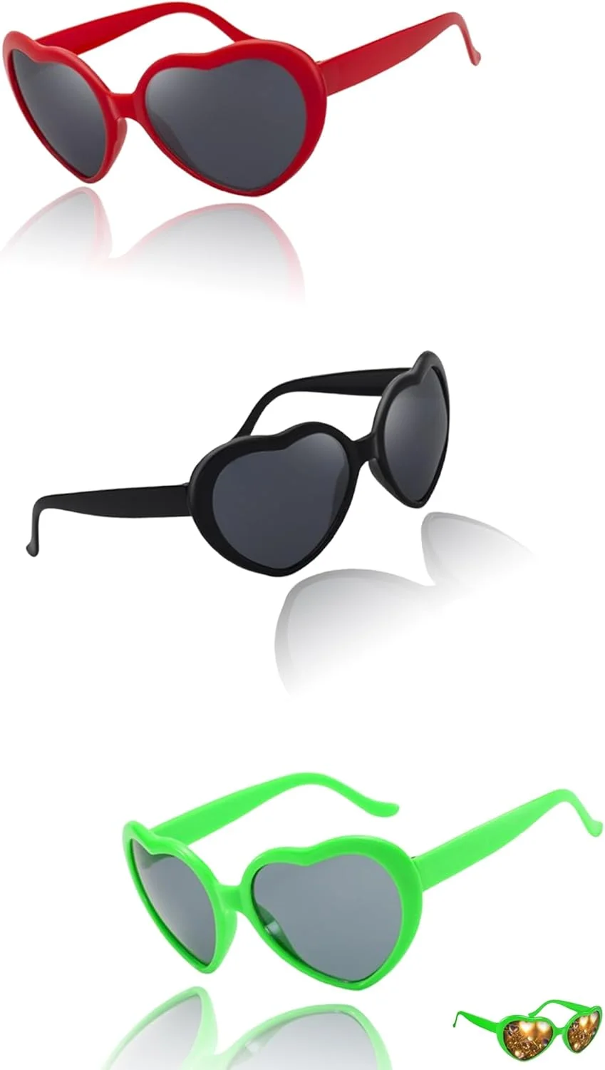 عینک های دیفراکشن اثر قلبی Sweet seven - عینک آفتابی سه بعدی برای ریو، آتش بازی، جشنواره های موسیقی و مهمانی های فانتزی - مجموعه 3 عددی