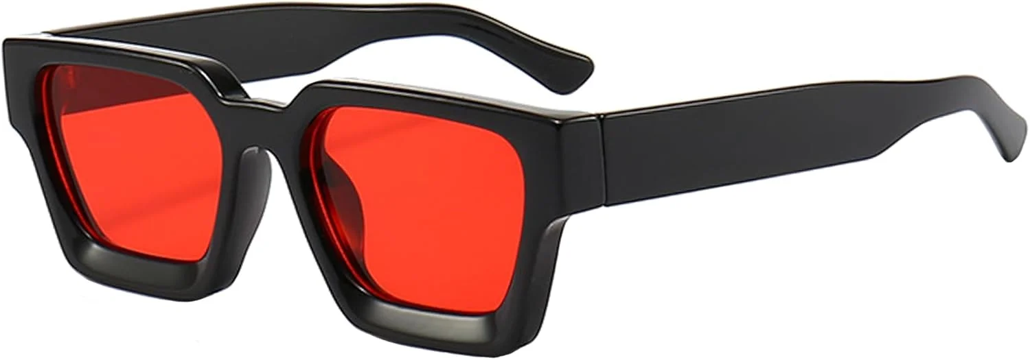 عینک آفتابی فریم مربعی ضخیم Teumire زنانه مردانه، عینک آفتابی مستطیلی بزرگ یکپارچهسازی با سیستمعامل، سایه های مشکی مد روز