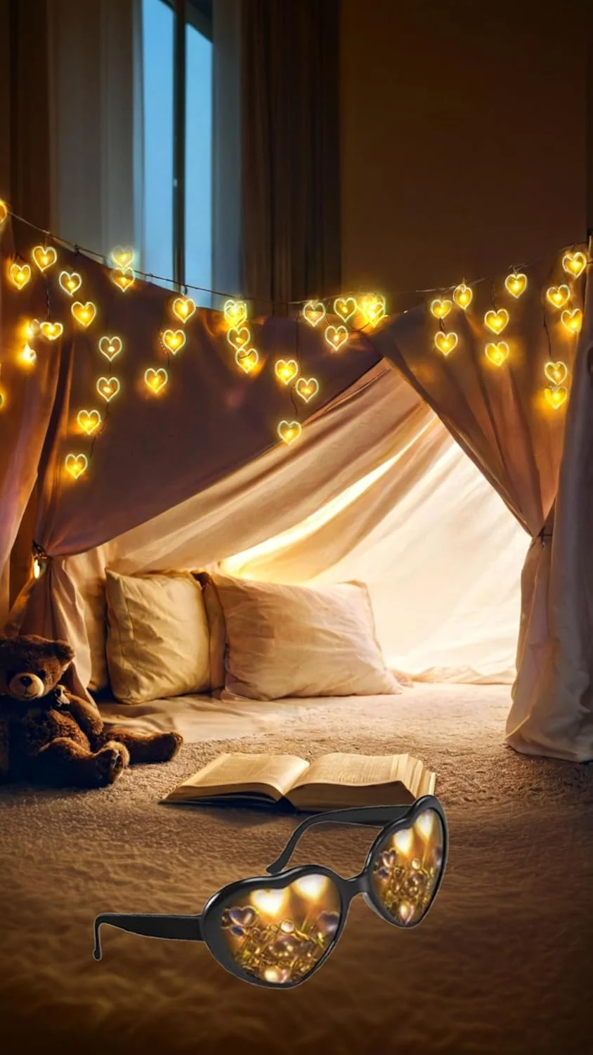 عینک های دیفراکشن اثر قلبی Sweet seven - عینک آفتابی سه بعدی برای ریو، آتش بازی، جشنواره های موسیقی و مهمانی های فانتزی - مجموعه 3 عددی