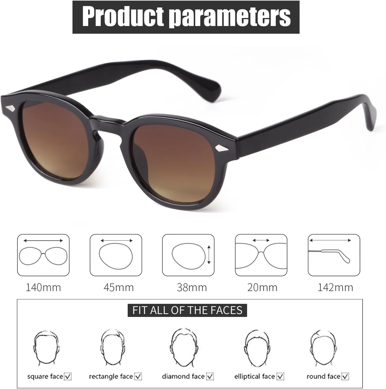 عینک آفتابی گرد رترو ADE WU زنانه مردانه، عینک آفتابی لنز رنگی با فریم دایره ای کوچک و سبک یونیسکس 46 میلی متری