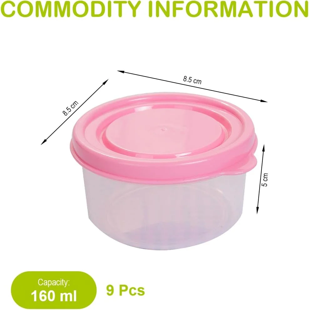 ویویهوو ظروف کوچک درب دار پلاستیکی، ست 9 تایی ظروف نگهداری، کوچک، ضد نشت، قابل چیدن، ظروف نگهداری مواد غذایی 160 میلی لیتری، مناسب برای مایکروویو و فریزر (9 دایره)
