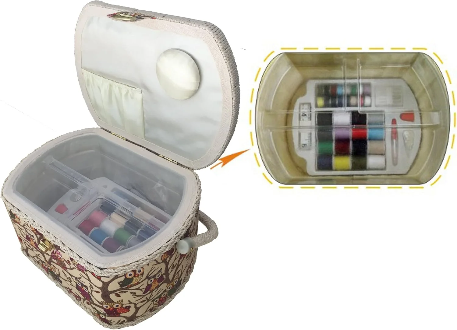 Michley Large Premium Owl-patterned Sewing Basket with 41-PC Sewing Kit, 10.5-inches by 8-inches by 6.7-inches Michley Large Premium Owl-patterned Sewing Basket with 41-PC Sewing Kit, 10.5-inches by 8-inches by 6.7-inches