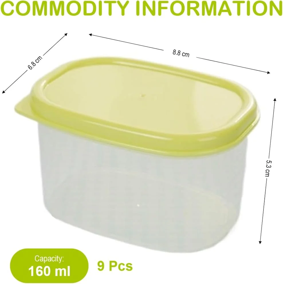 ویویهوو ظروف کوچک درب دار پلاستیکی، ست 9 عددی ظروف نگهداری، کوچک، ضد نشت، قابل چیدن، ظروف نگهداری مواد غذایی 160 میلی لیتری، مناسب برای مایکروویو و فریزر