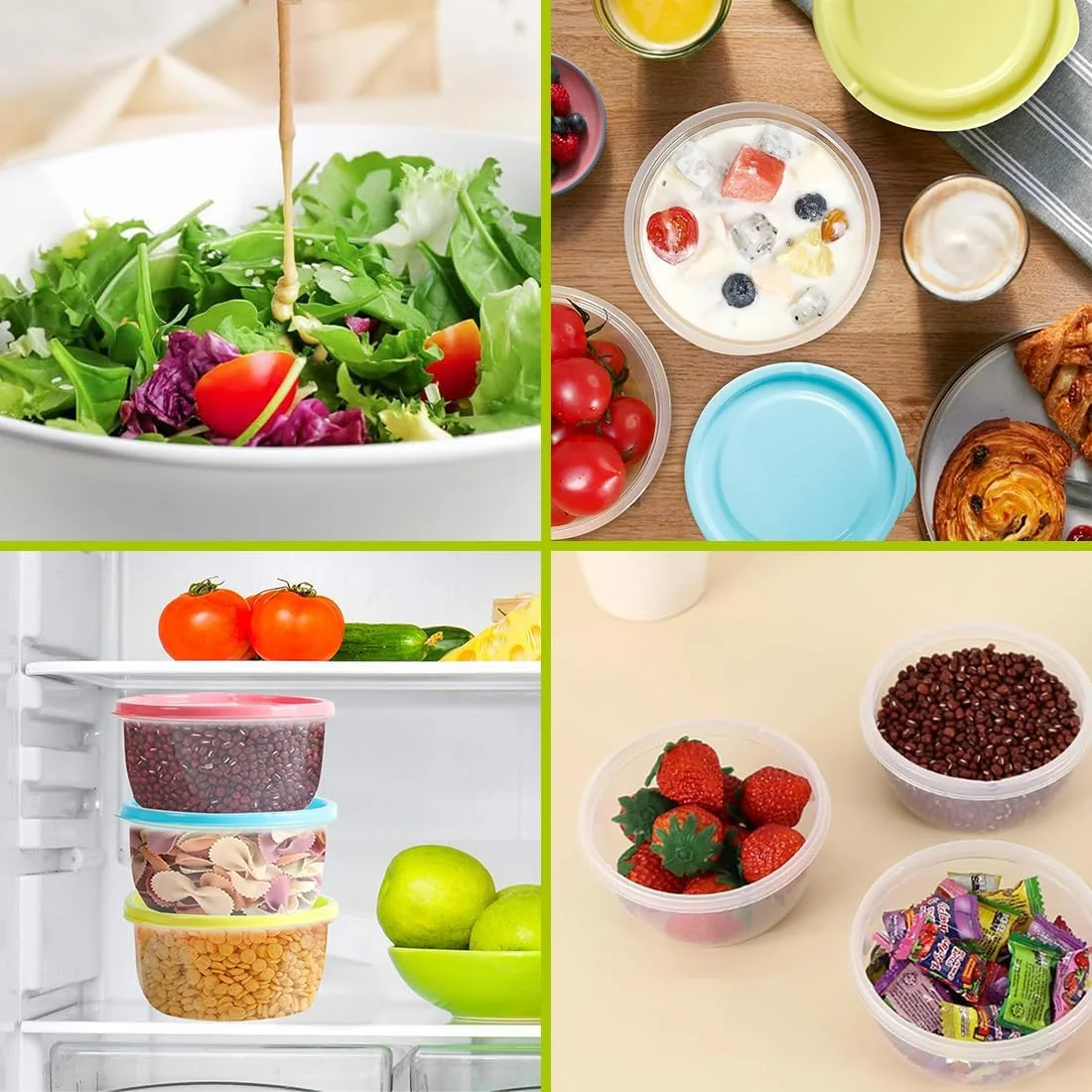 ویویهوو ظروف کوچک درب دار پلاستیکی، ست 9 تایی ظروف نگهداری، کوچک، ضد نشت، قابل چیدن، ظروف نگهداری مواد غذایی 160 میلی لیتری، مناسب برای مایکروویو و فریزر (9 دایره)