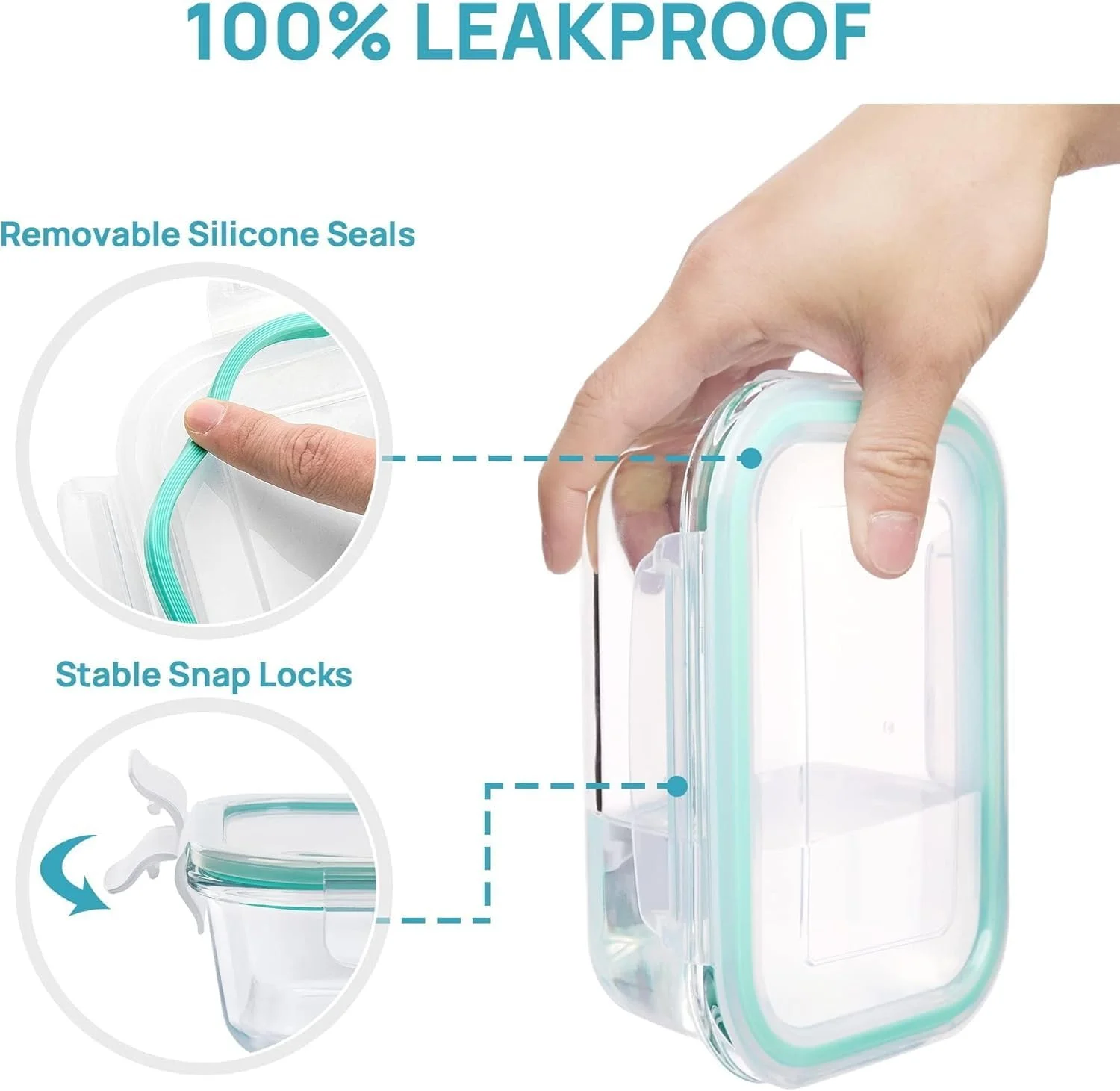 ظروف آماده سازی غذا شیشه ای Vtopmart، بسته 8 عددی، با درب های قفل دار ضد نشت، ظروف نگهداری مواد غذایی درب دار مناسب مایکروویو، فر، فریزر و ماشین ظرفشویی، فاقد BPA، سبز