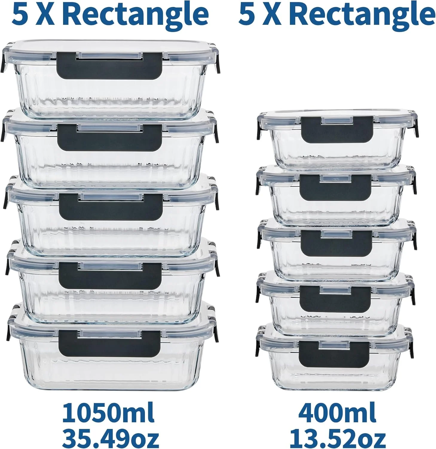 ظروف آماده سازی غذا وانسیلاک، بسته 10 عددی، ظروف شیشه ای با درب، ظروف نگهداری غذا با درب ضد لغزش، درب های محکم و چند منظوره مناسب مایکروویو، فر، فریزر و ماشین ظرفشویی