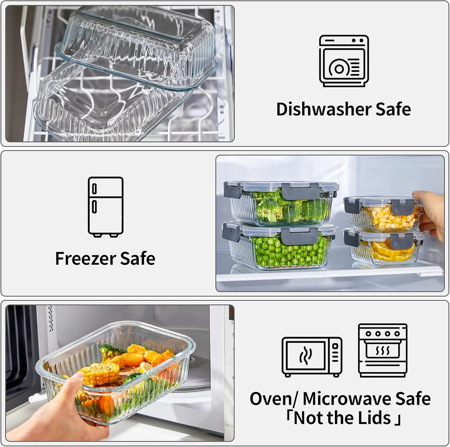 ظروف آماده سازی غذا وانسیلاک، بسته 10 عددی، ظروف شیشه ای با درب، ظروف نگهداری غذا با درب ضد لغزش، درب های محکم و چند منظوره مناسب مایکروویو، فر، فریزر و ماشین ظرفشویی