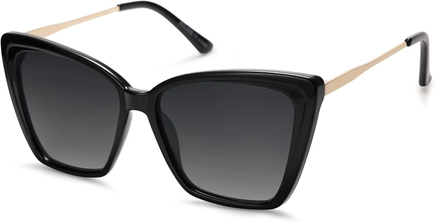 عینک آفتابی پلاریزه و مد روز زنانه SOJOS، عینک آفتابی مربعی بزرگ گربه ای زنانه یکپارچهسازی با سیستمعامل با محافظت UV مدل SJ2206