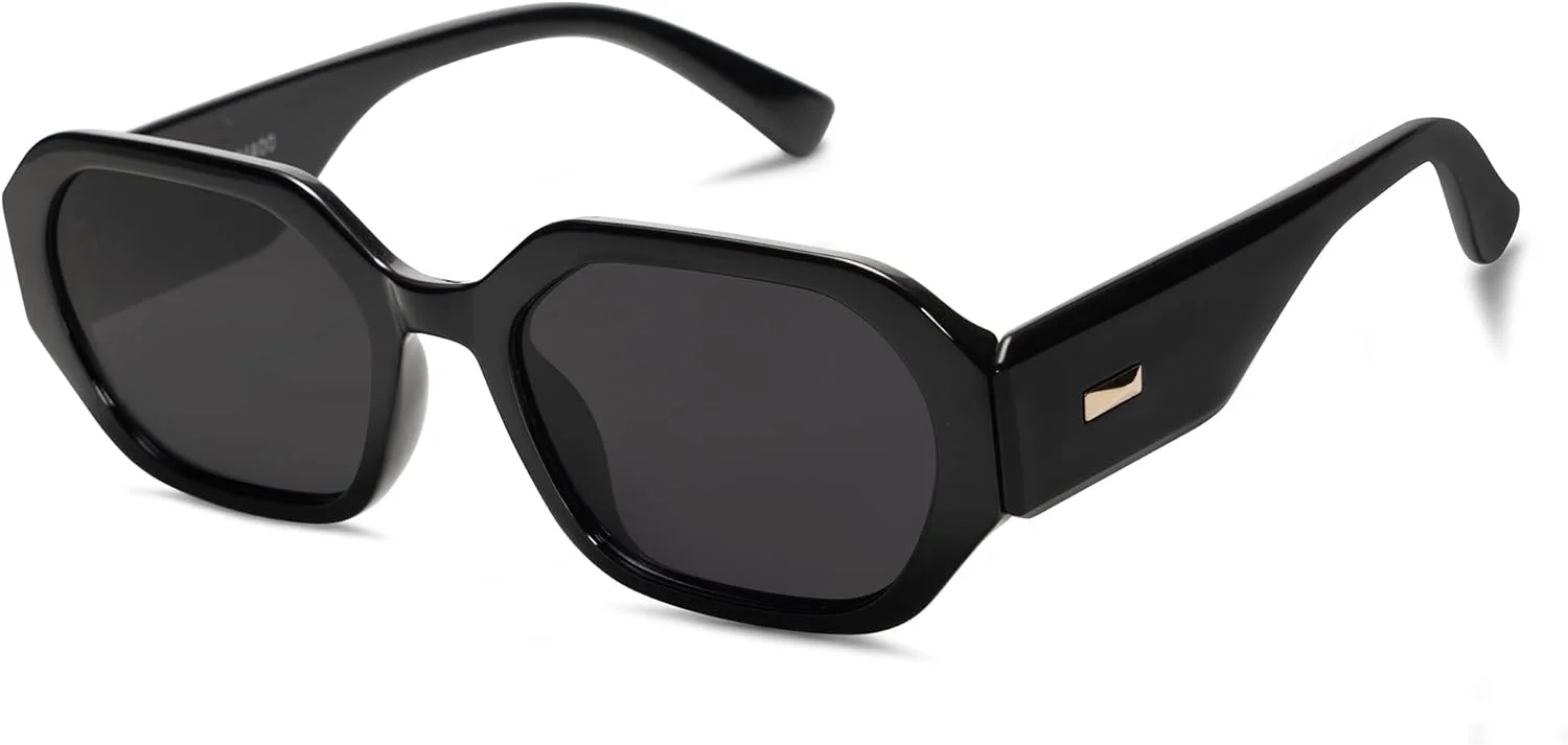 عینک آفتابی پلاریزه SOJOS زنانه، مستطیلی یکپارچهسازی با سیستمعامل، عینک آفتابی زنانه، مربعی باریک مد روز به سبک دهه 90، مدل SJ2232، لنز خاکستری مشکی، مشکی، سایز 52-21-148
