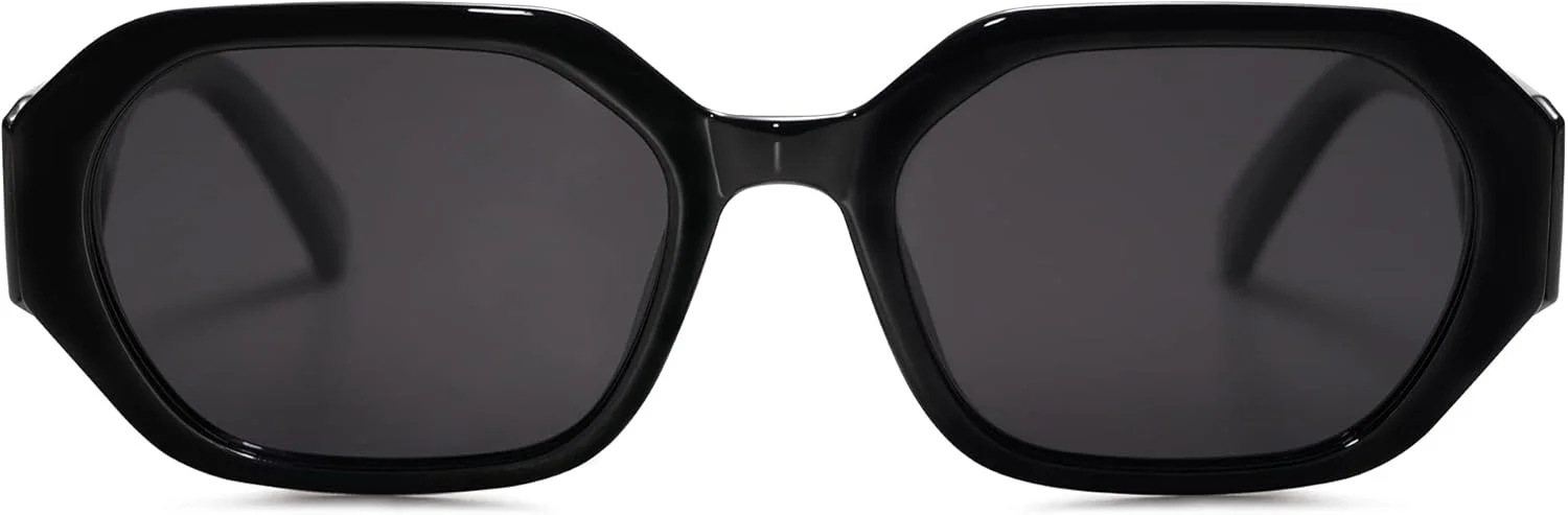 عینک آفتابی پلاریزه SOJOS زنانه، مستطیلی یکپارچهسازی با سیستمعامل، عینک آفتابی زنانه، مربعی باریک مد روز به سبک دهه 90، مدل SJ2232، لنز خاکستری مشکی، مشکی، سایز 52-21-148