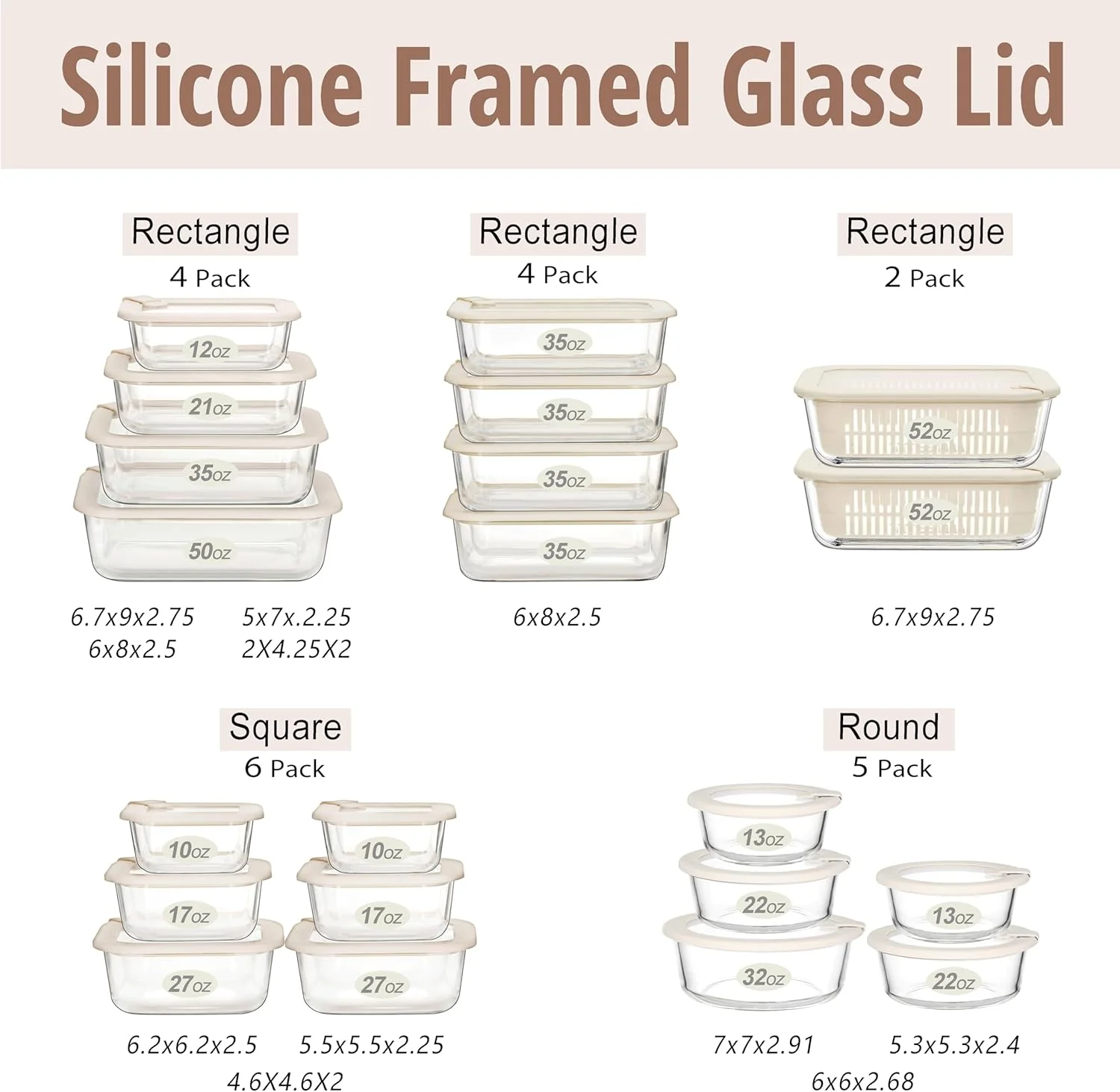 ظروف نگهداری غذا شیشه ای سبز شهری با درب شیشه ای، ست ظروف غذای ایمن برای مایکروویو، ست ظروف آماده سازی غذا بدون هوا، ضد نشت، 100% بدون پلاستیک، بسته 4 عددی