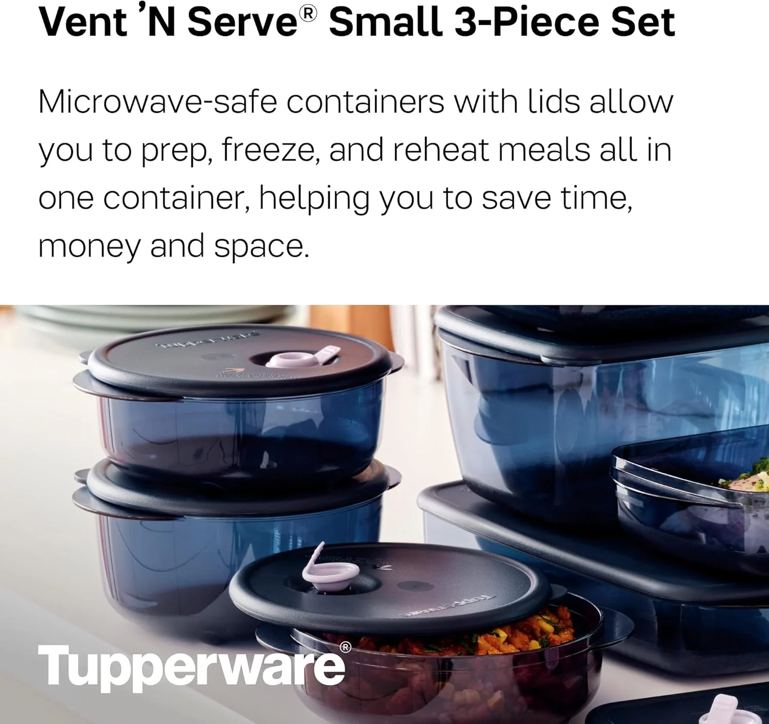 ست ظروف گرد ونت ‘اِن سرو Tupperware Brand - شامل 3 ظرف کوچک برای آماده سازی، فریز و گرم کردن مجدد غذا به همراه درب - قابل شستشو در ماشین ظرفشویی، قابل استفاده در مایکروویو و فریزر - فاقد BPA
