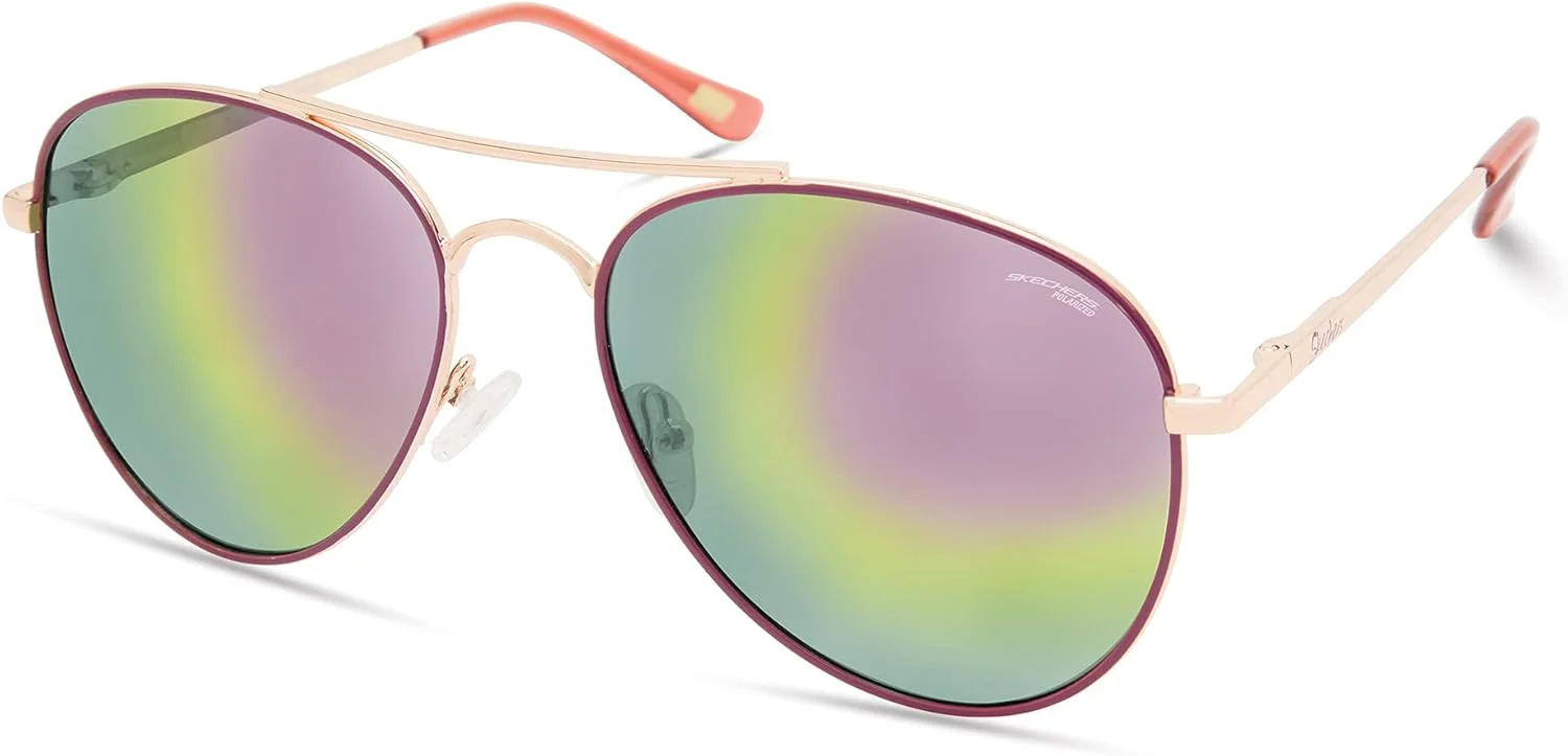 عینک آفتابی خلبانی پلاریزه زنانه اسکیچرز SEA6166، طلایی رز براق، 56 میلی متر