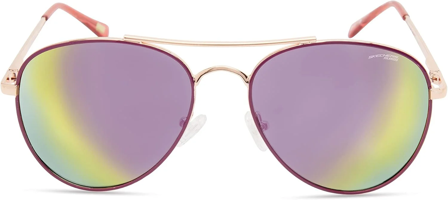 عینک آفتابی خلبانی پلاریزه زنانه اسکیچرز SEA6166، طلایی رز براق، 56 میلی متر