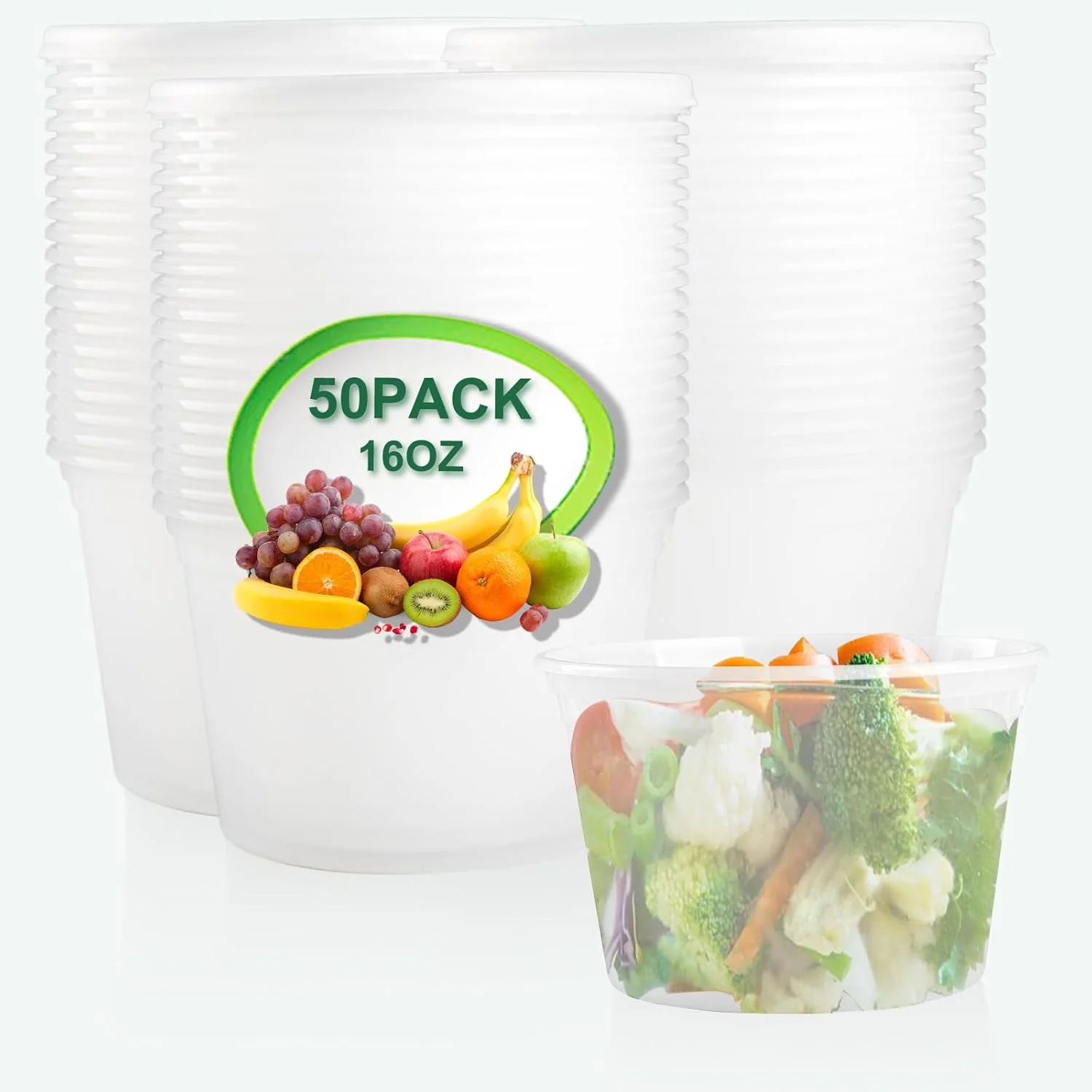 ظروف غذای دلی Tropipak با درب، 470 میلی لیتر - بسته 50 عددی، ظروف آماده سازی غذا، ظروف نگهداری مواد غذایی با درب، قابل چیدن، ضد نشت، بدون BPA، قابل استفاده در مایکروویو، ماشین ظرفشویی و فریزر برای غذای بیرون بر