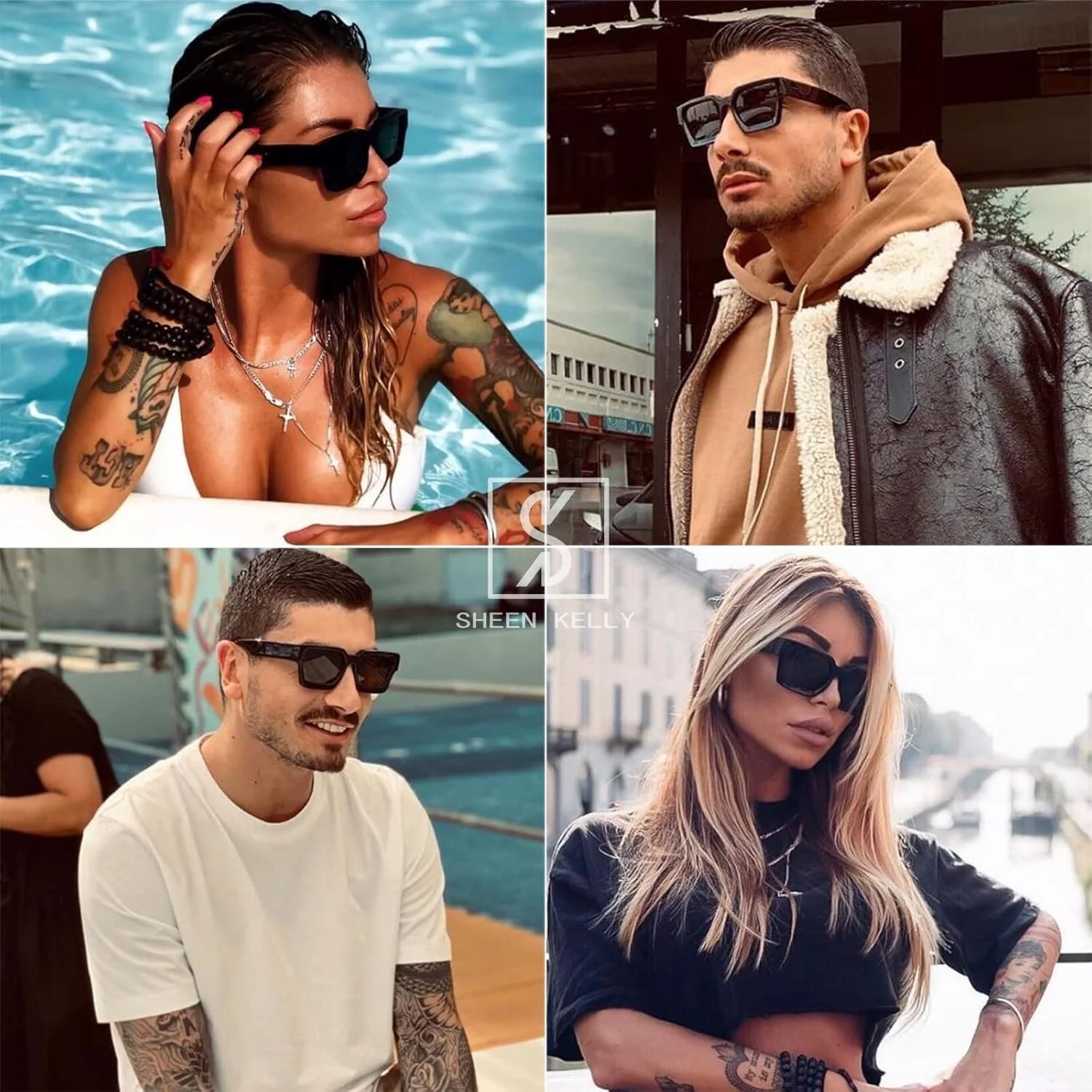 عینک آفتابی مستطیلی رترو نگین دار زنانه مردانه عینک مربعی تخت بالا مردانه زنانه