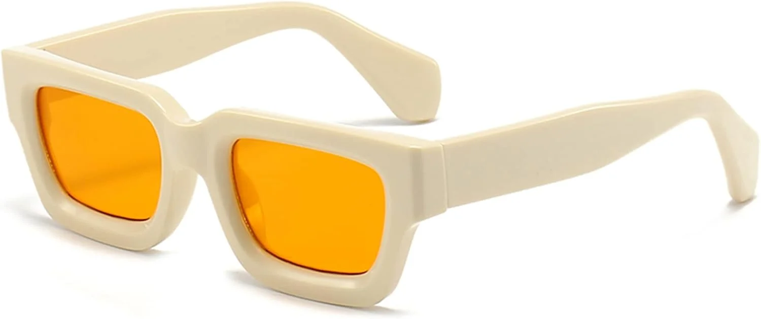 عینک آفتابی مستطیلی یکپارچهسازی با سیستمعامل SHEEN KELLY برای زنان و مردان، سایه های تیره مربعی ضخیم قدیمی، عینک لنز نارنجی مشکی دهه 90