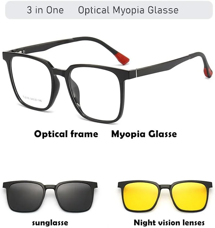 عینک طبی ۳ در ۱ SHUNXI با عینک آفتابی پلاریزه مغناطیسی، عینک دید در شب رانندگی گیره دار برای زنان و مردان، فریم TR90 سبک وزن محافظت UV400 عینک نزدیک بینی برای دور…