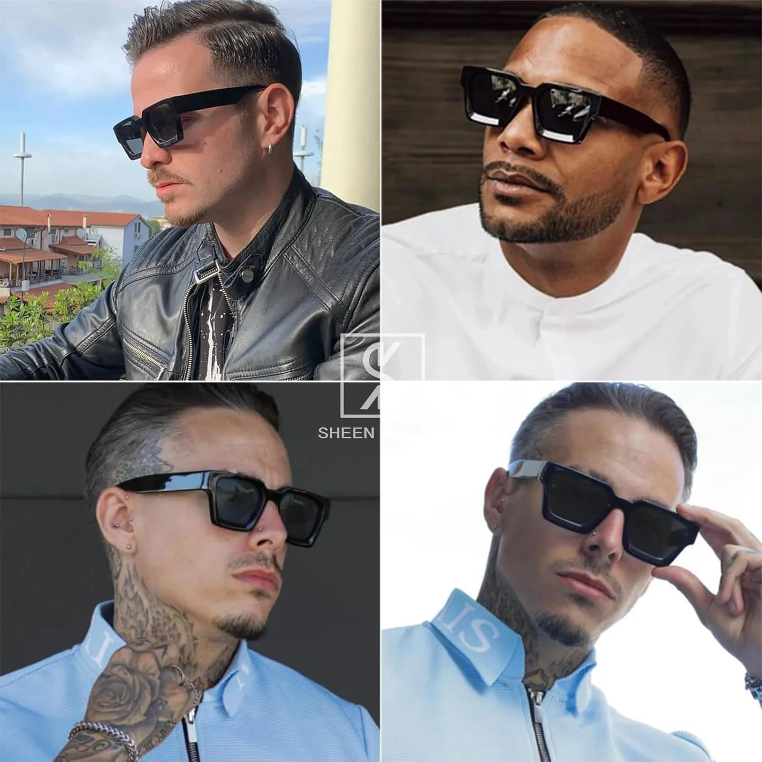 عینک آفتابی مستطیلی رترو نگین دار زنانه مردانه عینک مربعی تخت بالا مردانه زنانه