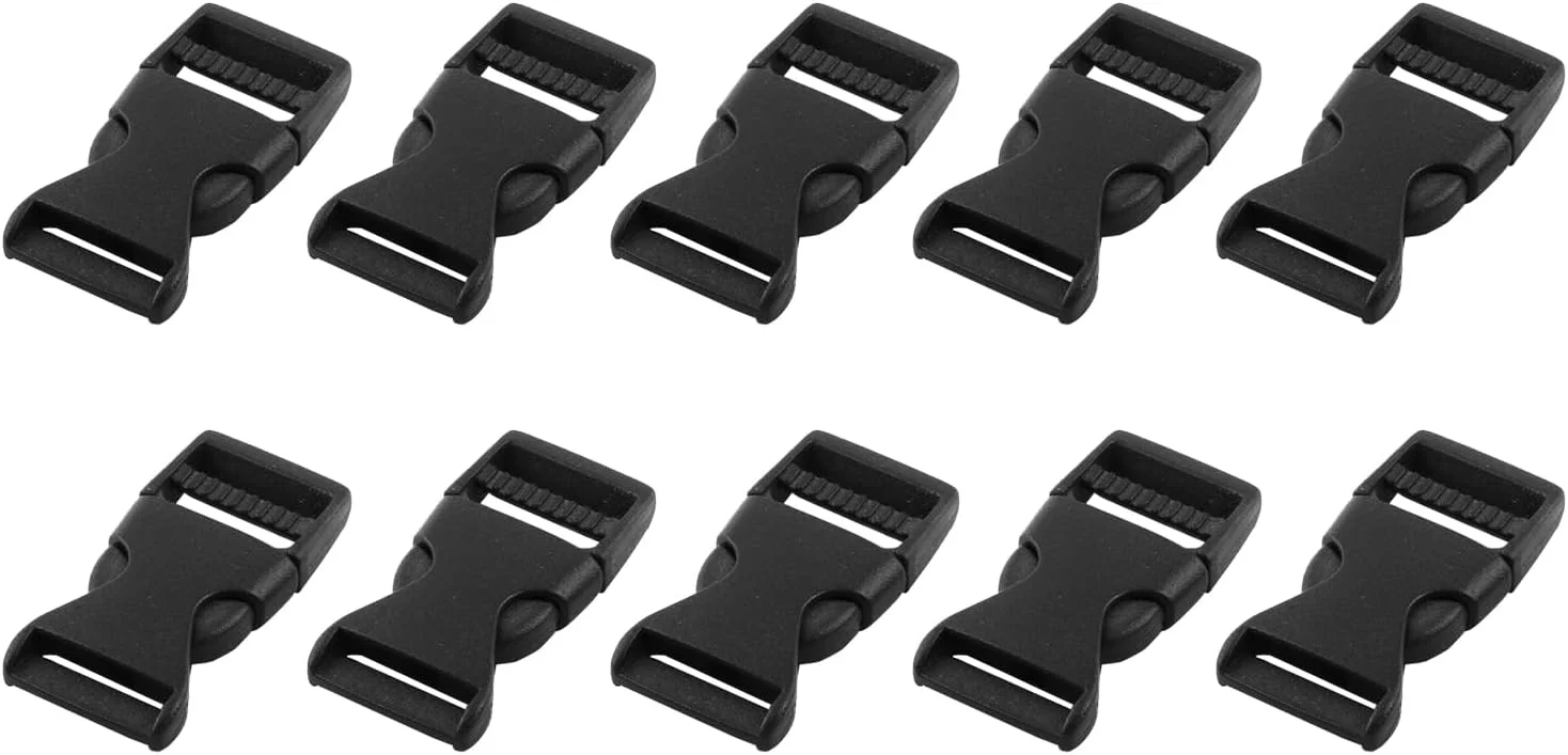 سگک رهاسازی سریع جانبی METALLIXITY (3.2 سانتی متر) 12 عدد، سگک های قابل تنظیم پلاستیکی - برای بند کوله پشتی، مشکی، مشکی/سفید، 3.2