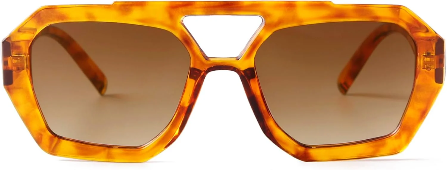 عینک آفتابی خلبانی شیک SDINM برای زنان و مردان، فریم ضخیم مربعی شش ضلعی، عینک آفتابی پل دوبل به سبک رترو دهه 70