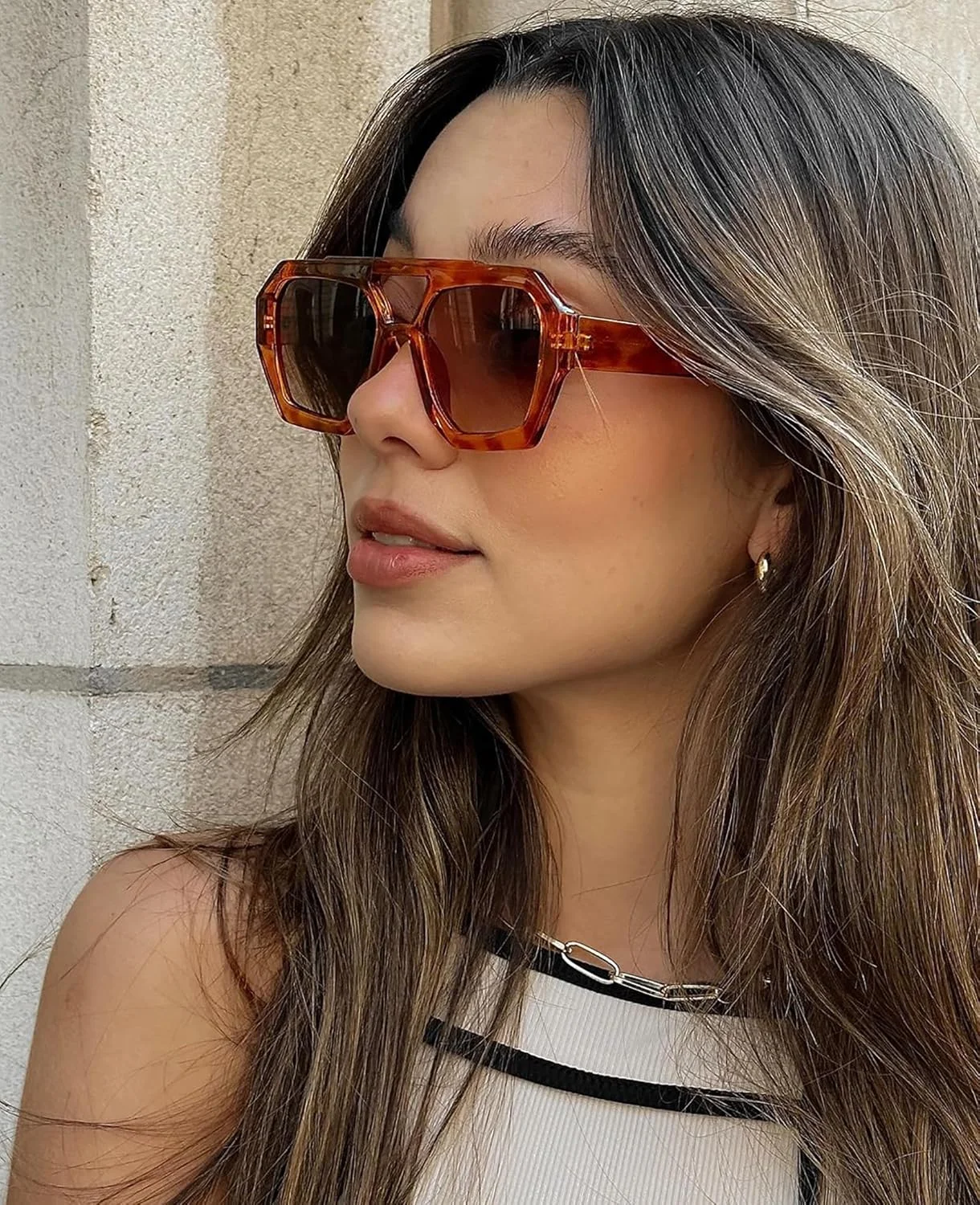 عینک آفتابی خلبانی شیک SDINM برای زنان و مردان، فریم ضخیم مربعی شش ضلعی، عینک آفتابی پل دوبل به سبک رترو دهه 70